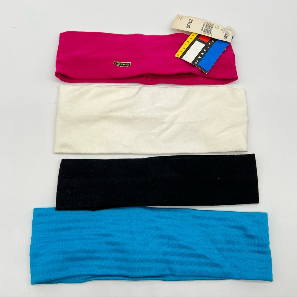 80s Mixed Set of 4 Colorful  Cotton Headbands Pink, Blue, Black and White